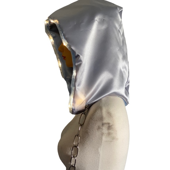 Handmade Light Up Blue & Silver Rave Festival Hood With Silver Chain - Picture 3 of 10